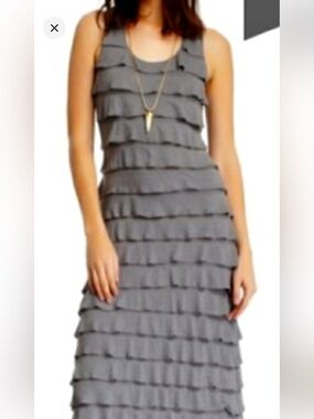 Max Edition Gray Sleeveless Ruffle Maxi Dress Sz M